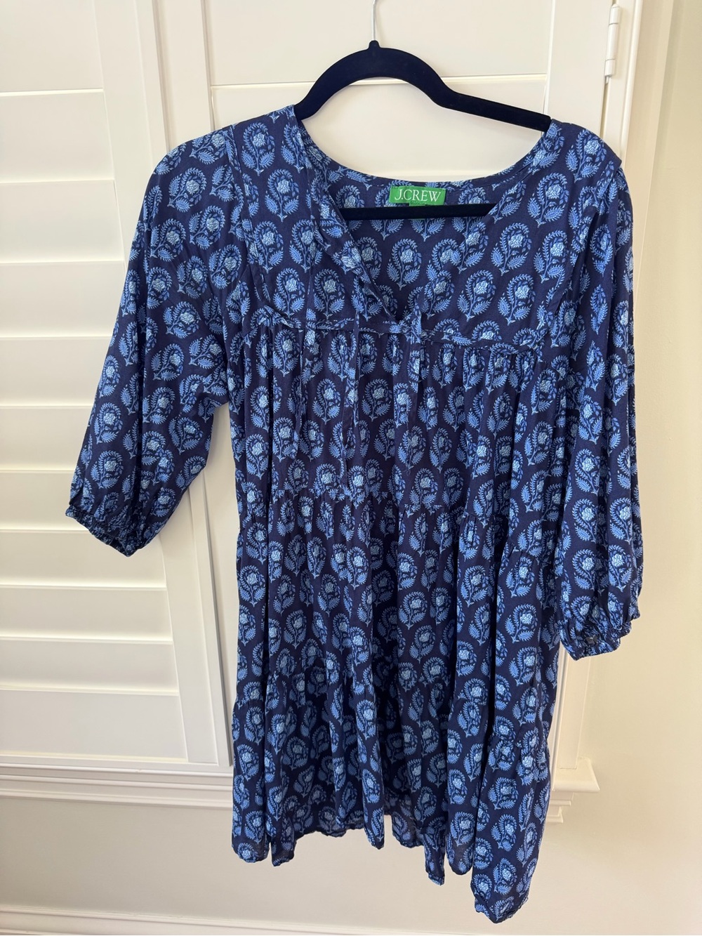 J. Crew Navy and Light Blue Floral Tunic Top